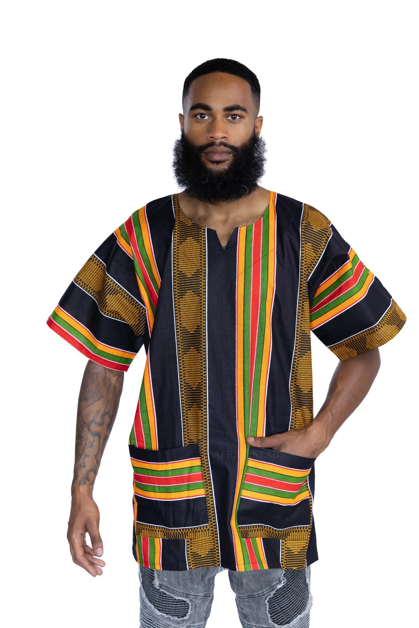 Chemise dashiki / Robe dashiki - Noir Pan African Kinte - Top imprimé africain - Unisexe