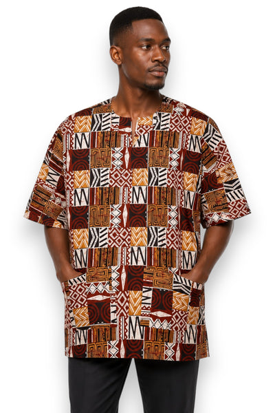 Chemise dashiki / Robe dashiki - Marron Bogolan Mosaic - Top imprimé africain - Unisexe