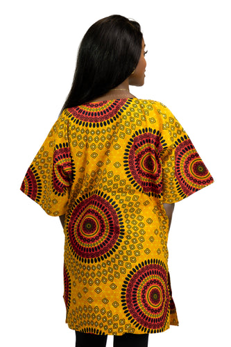 Orange Dotted Patterns Dashiki Shirt / Dashiki Dress - African print top