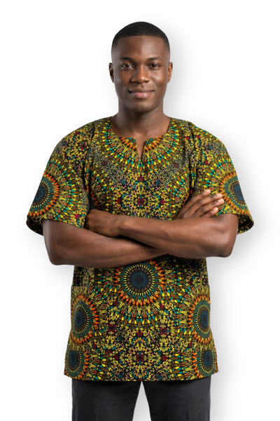 Yellow Green Sunburst Dashiki Shirt / Dashiki Dress - African print top - Unisex