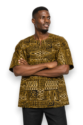 Black Yellow Ndop Cameroon Dashiki Shirt / Dashiki Dress - African print top - Unisex