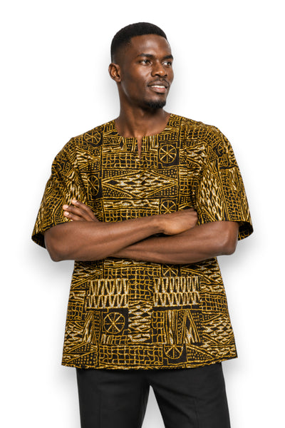 Dashiki Shirt / Dashiki Kleid - Schwarz Gelb Ndop Cameroon - Afrikanisches Top - Unisex