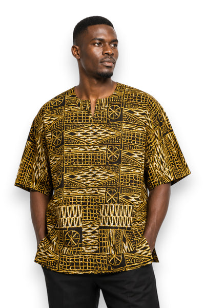 Dashiki Shirt / Dashiki Kleid - Schwarz Gelb Ndop Cameroon - Afrikanisches Top - Unisex
