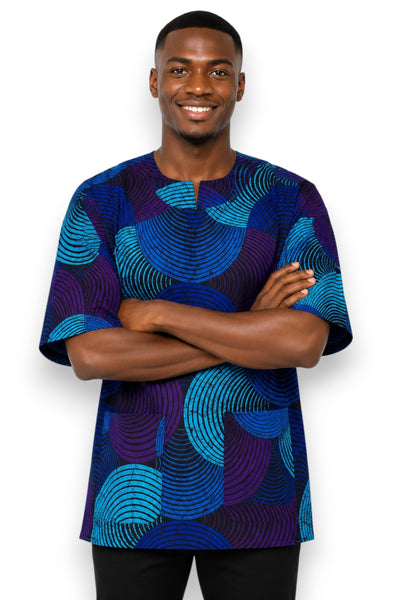 Dashiki Shirt / Dashiki Kleid - Blau & Türkis Concentric Circle Design - Afrikanisches Top - Unisex