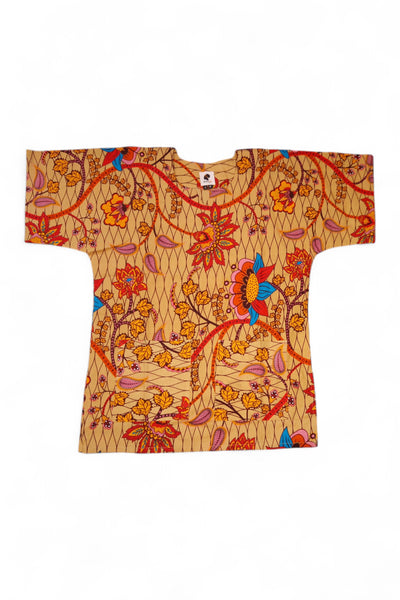 Beige & Orange Botanical Flow Dashiki Shirt / Dashiki Dress - African print top - Unisex
