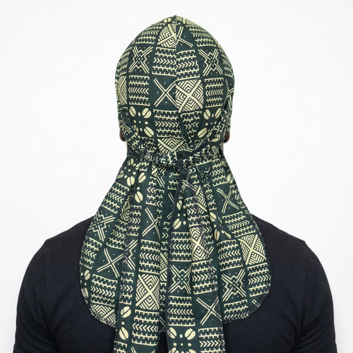 Durag / Du-rag / Do-rag / Bandana - Unisex - Green Bogolan