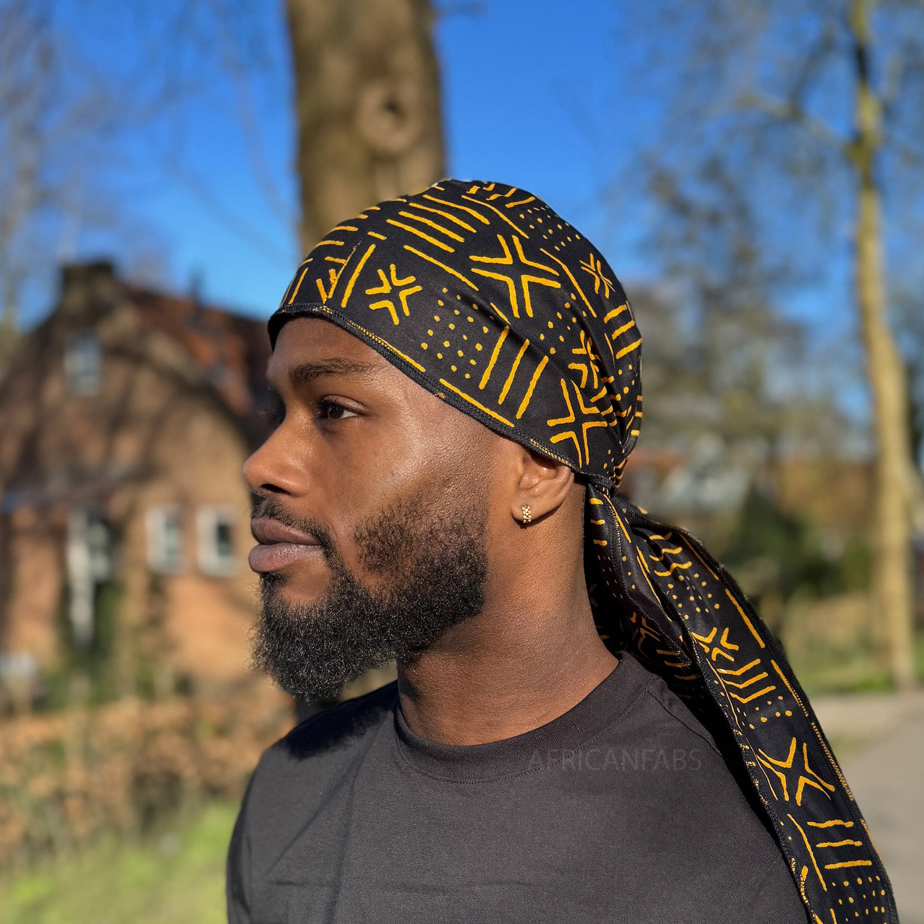 Durag / Du-rag / Bandana - Unisex - Schwarz / Gelb Bogolan