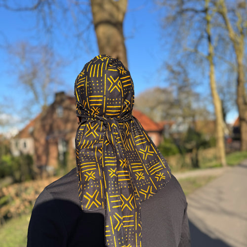 Durag / Du-rag / Do-rag / Bandana - Unisex - Black / Yellow Bogolan