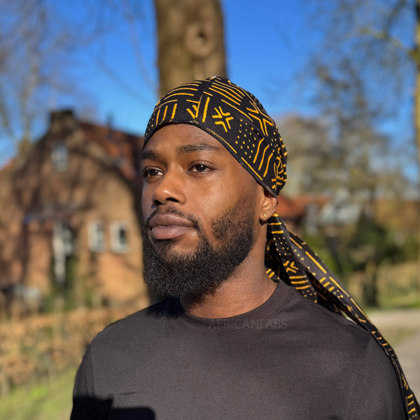 Durag / Du-rag / Do-rag / Bandana - Unisex - Black / Yellow Bogolan