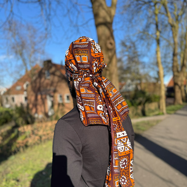 Durag / Du-rag / Do-rag / Bandana - Unisex - Brown Patterns Bogolan