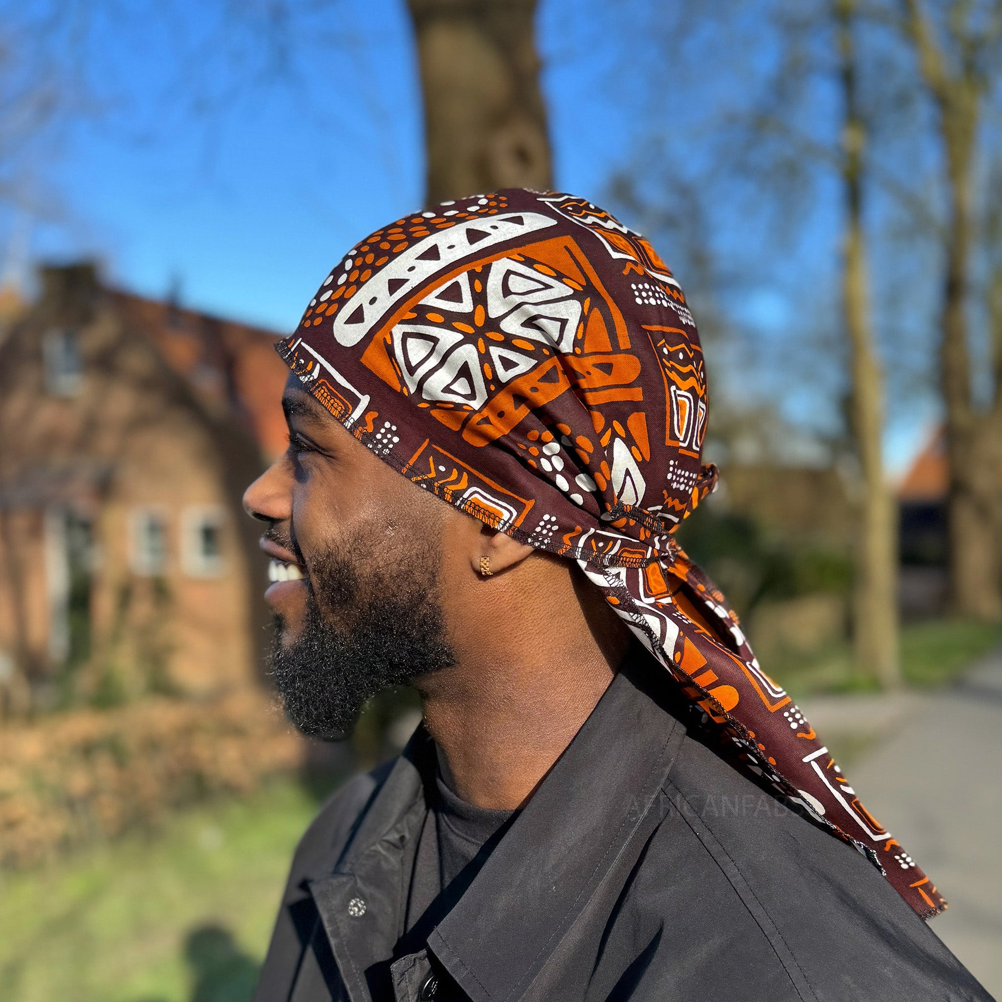 Durag / Du-rag / Bandana - Unisex - Braune Muster Bogolan