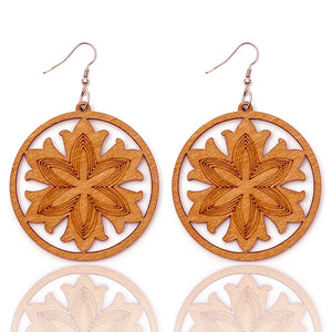 African Print Earrings | Brown flower wooden earrings