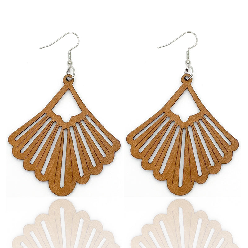 Imprimé africain Boucles d'oreilles | Boucles d'oreilles en bois marron pentagon