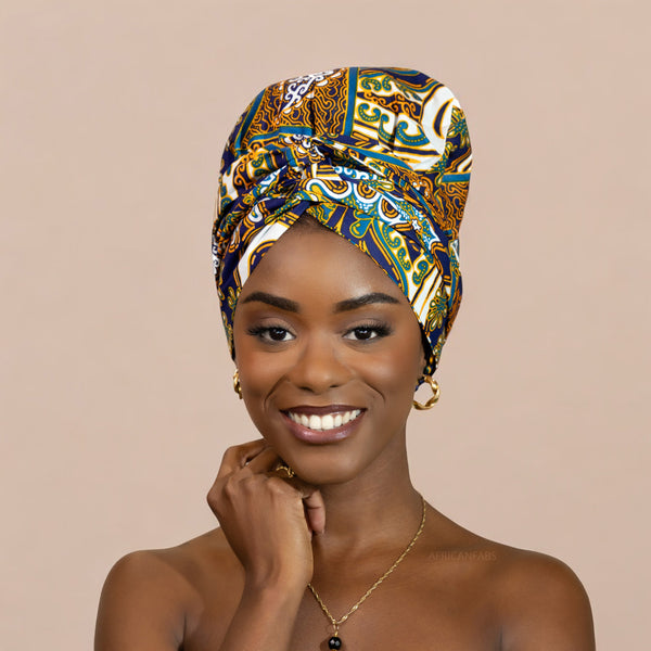 Easy headwrap - Satin lined hair bonnet - Blue Mix