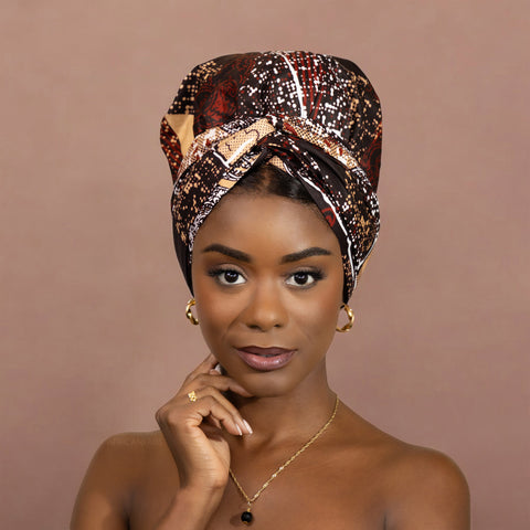 Easy headwrap - Satin lined hair bonnet - Brown