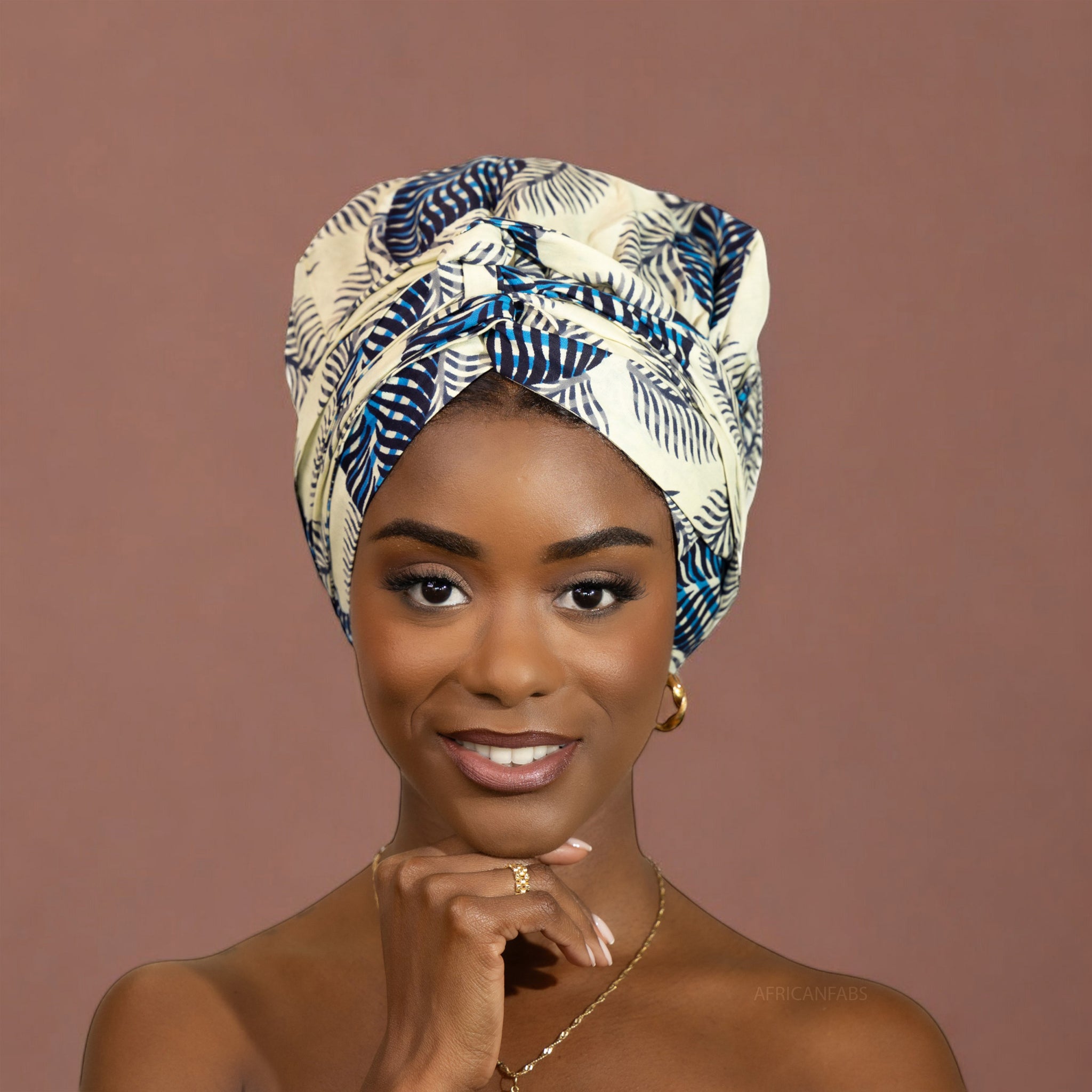 Easy headwrap - Satin lined hair bonnet - Blue / white flower