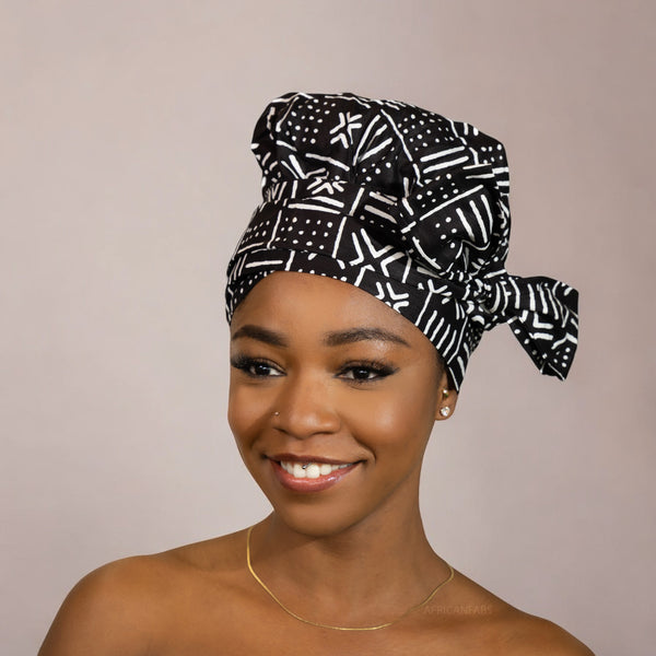 Easy headwrap / einfaches Kopftuch - Satinfutter - Schwarz Weiss X Bogolan