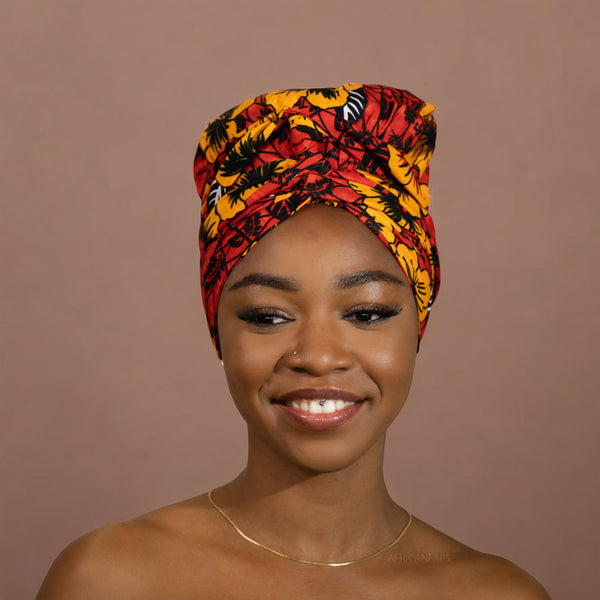 Easy headwrap / einfaches Kopftuch - Satinfutter - Rot Flowers