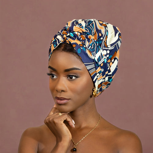 Easy headwrap - Satin lined hair bonnet - Blue / brown