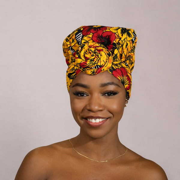 Easy headwrap / einfaches Kopftuch - Satinfutter - Gelb Flowers