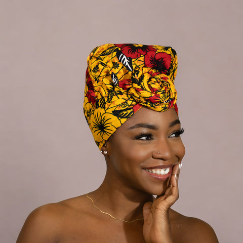 Turban facile - Bonnet en satin - Jaune Flowers