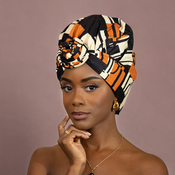 Easy headwrap / einfaches Kopftuch - Satinfutter - Orange / Schwarz