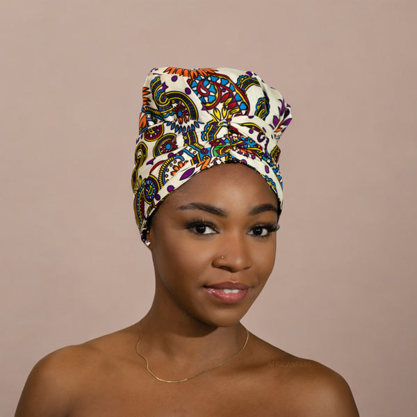 Easy headwrap / einfaches Kopftuch - Satinfutter - Weiß Paisley