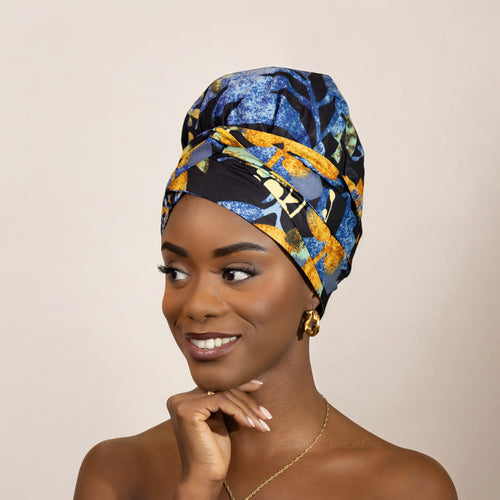 Easy headwrap - Satin lined hair bonnet - Blue / black