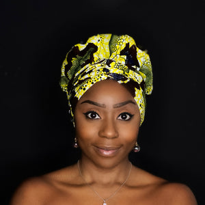 Easy headwrap / einfaches Kopftuch - Satinfutter - gelb flower