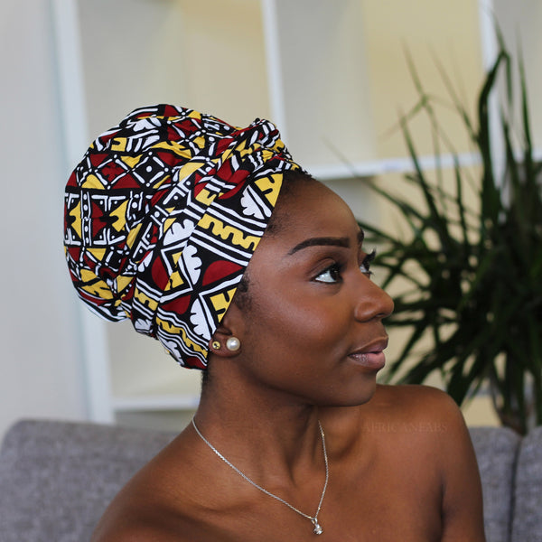 Easy headwrap / einfaches Kopftuch - Satinfutter -Zartes Gelb / bordeaux Ifueko