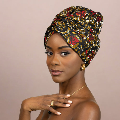 Turban facile - Bonnet en satin - Feuilles noires