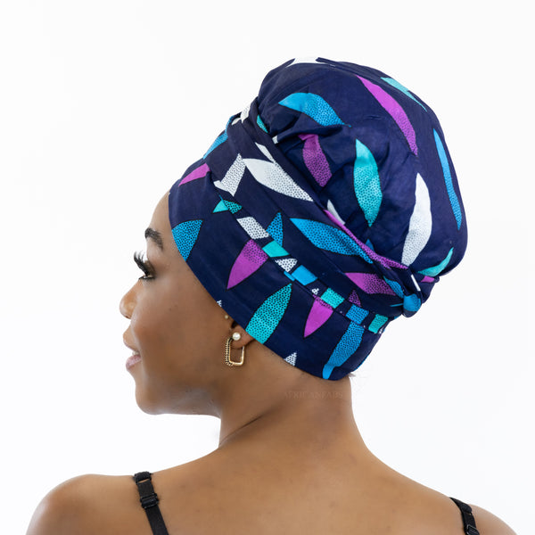 Easy headwrap / einfaches Kopftuch - Satinfutter - Blau / rosa sunburst