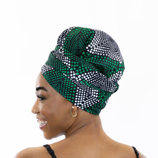 Turban facile - Bonnet en satin - Vert Diamonds