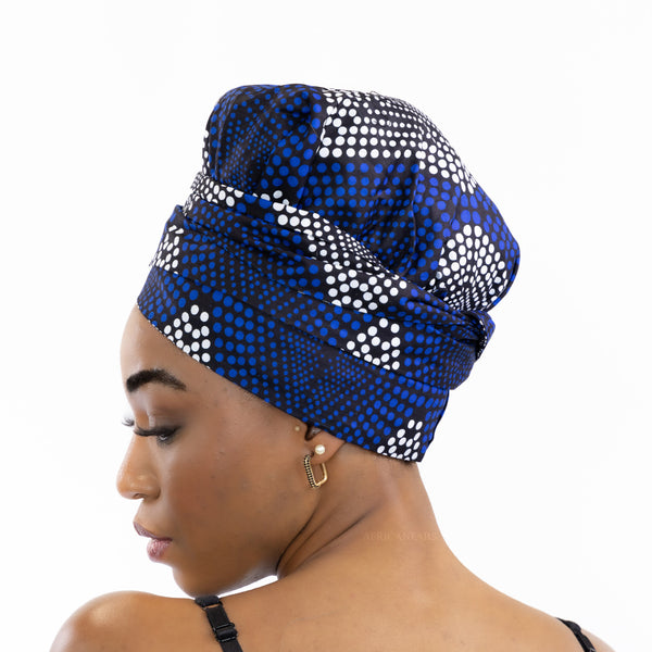 Easy headwrap / einfaches Kopftuch - Satinfutter - Blau Diamonds