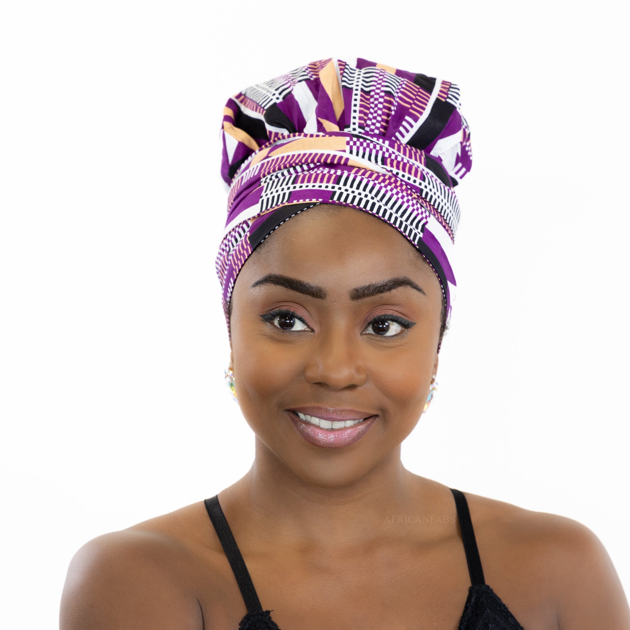 Turban facile - Bonnet en satin - Violet kente