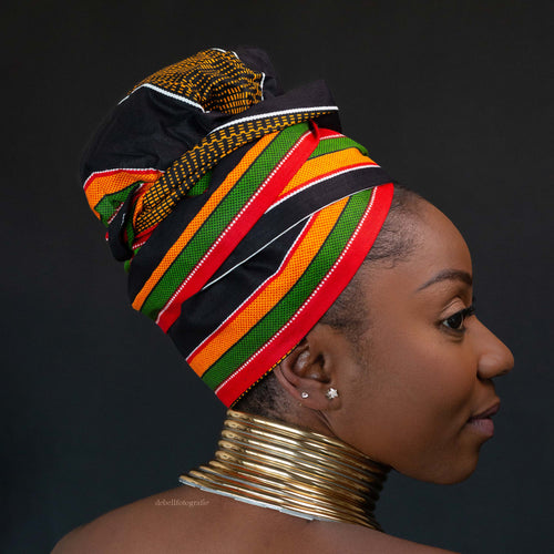 Easy headwrap - Satin lined hair bonnet - Pan Africa / black