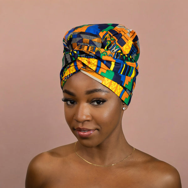 Turban facile - Bonnet en satin - Kente Jaune 2