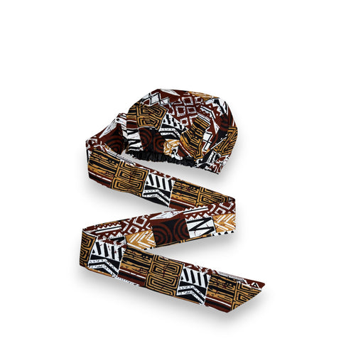 Easy headwrap / einfaches Kopftuch - Satinfutter - Braun Bogolan Mosaik