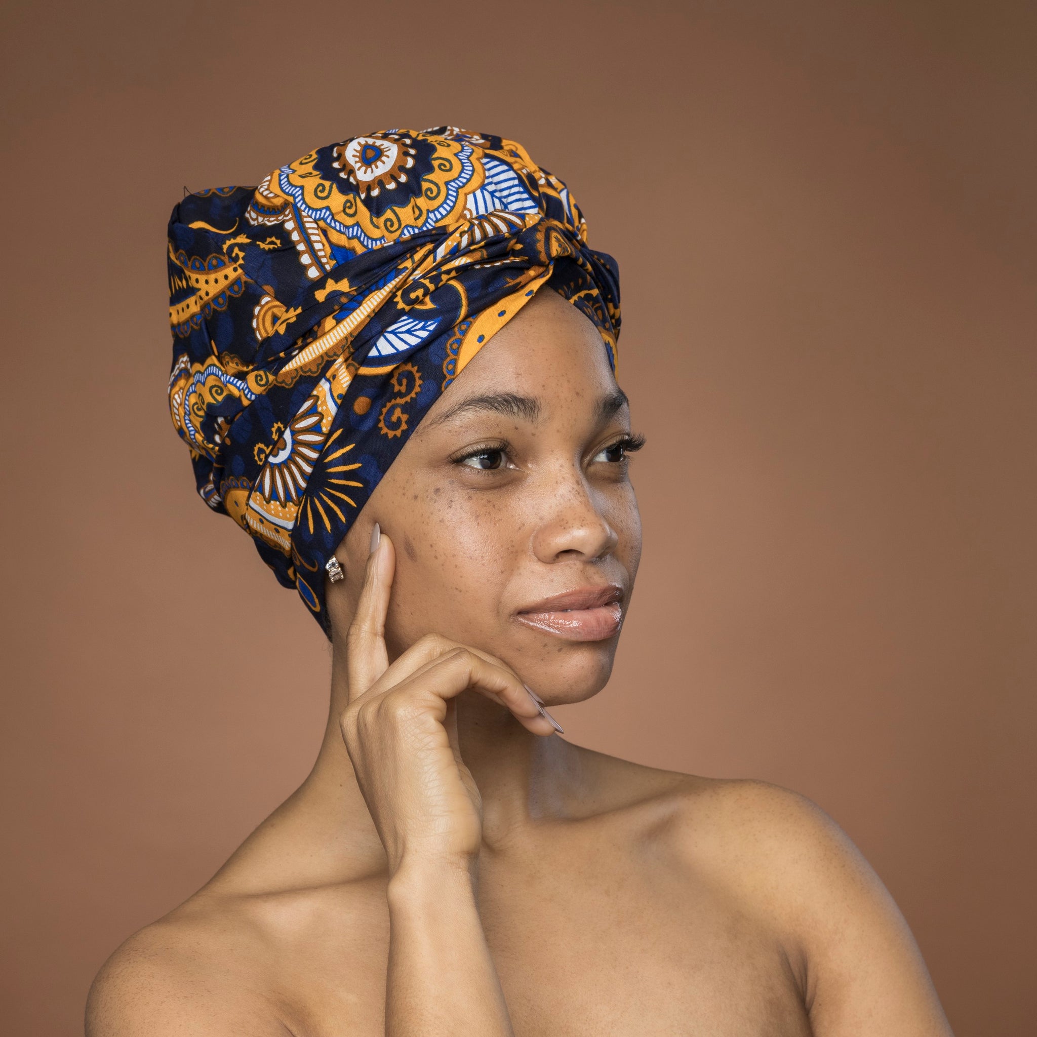 Easy headwrap / einfaches Kopftuch - Satinfutter - Blau Gelb Paisley