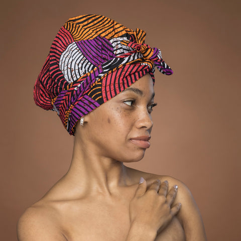 Turban facile - Bonnet en satin - Orange & Violet Concentric