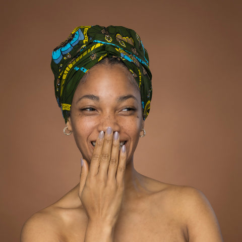 Easy headwrap - Satin lined hair bonnet - Green Botanical Flow