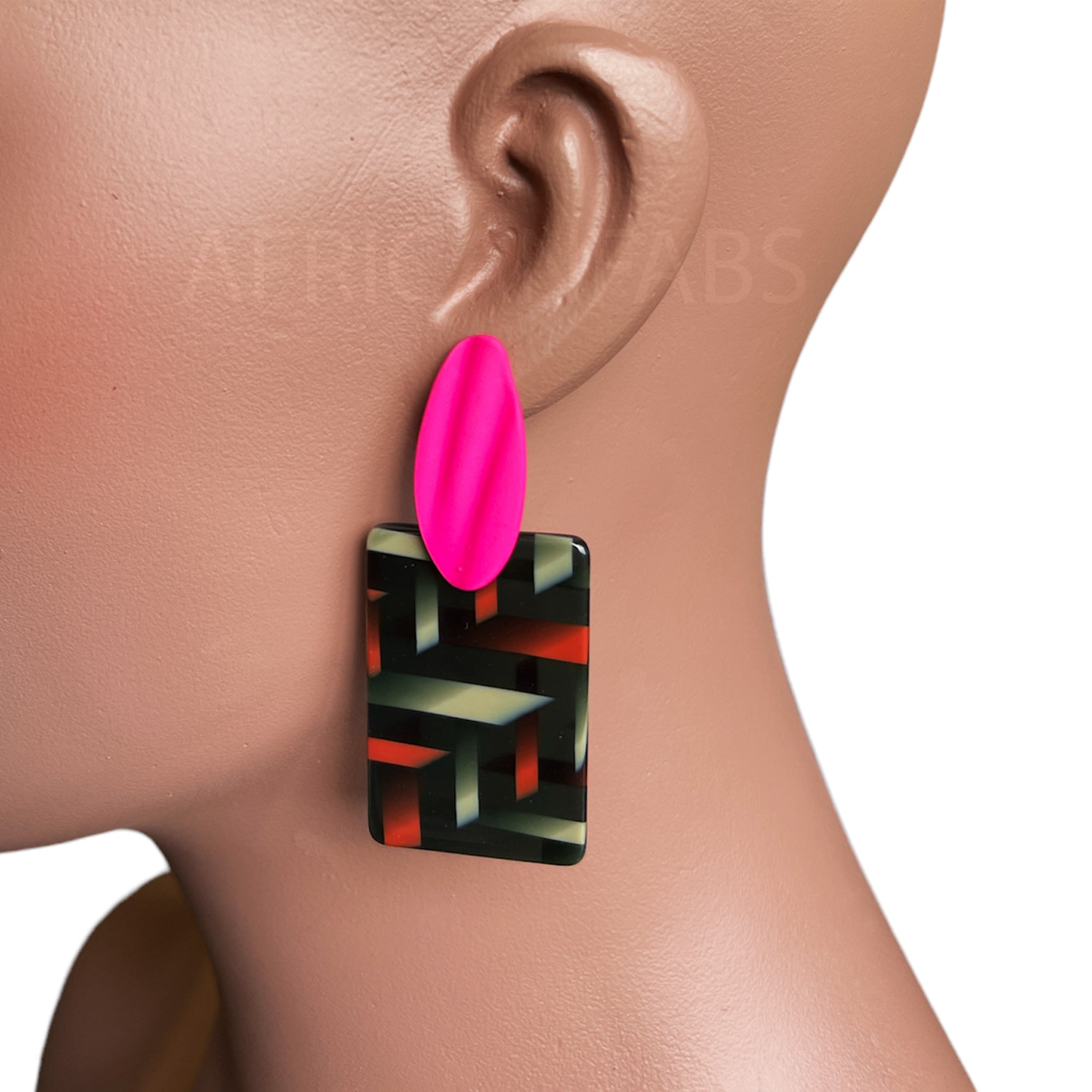 Funky Geometric Drop Earrings / Pink / Jewel