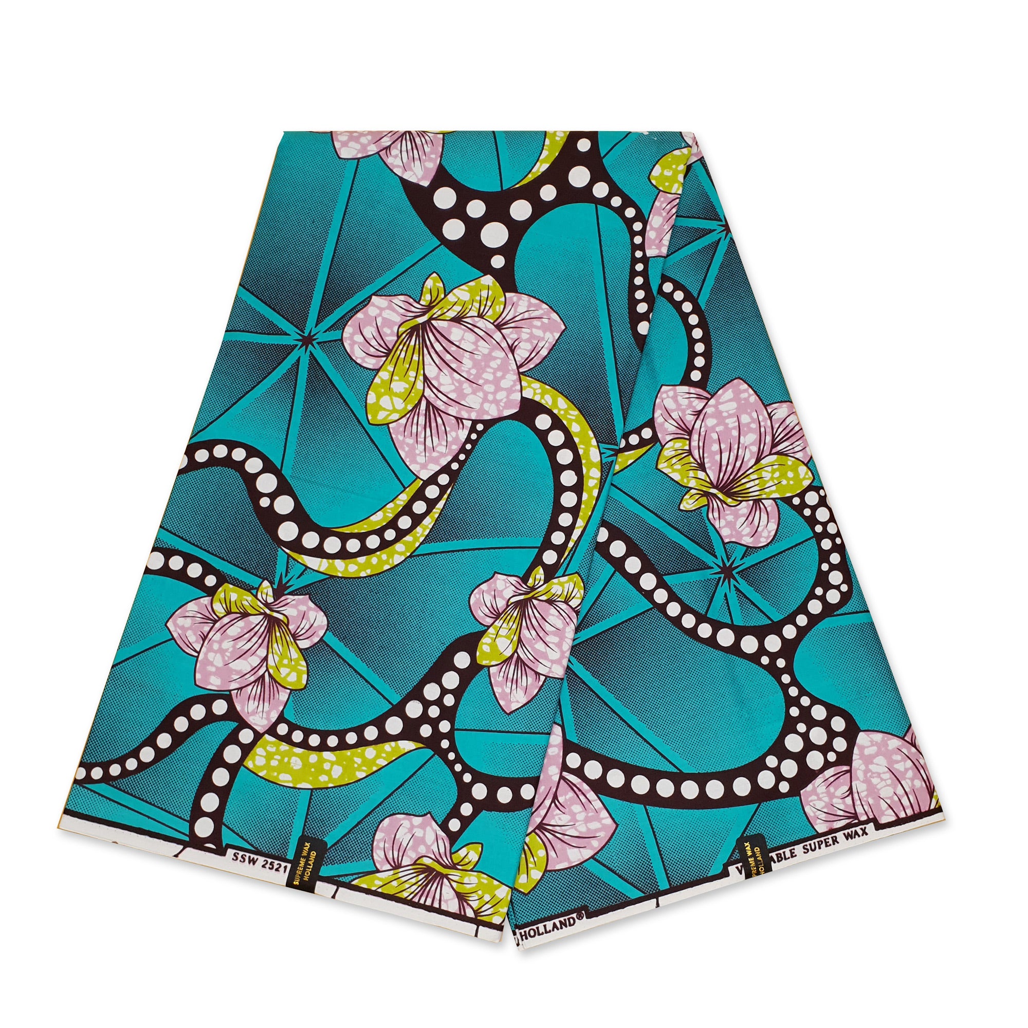 African Wax print fabric - Teal and Pink Mystic Orchid Vines - 100% cotton