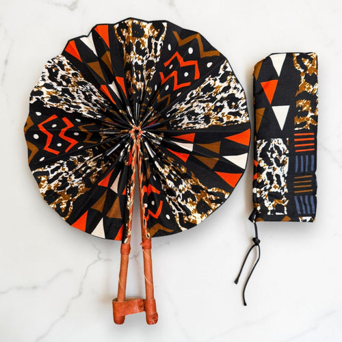 Eventail Africain - Eventail en Wax - Marron Noir Yawson