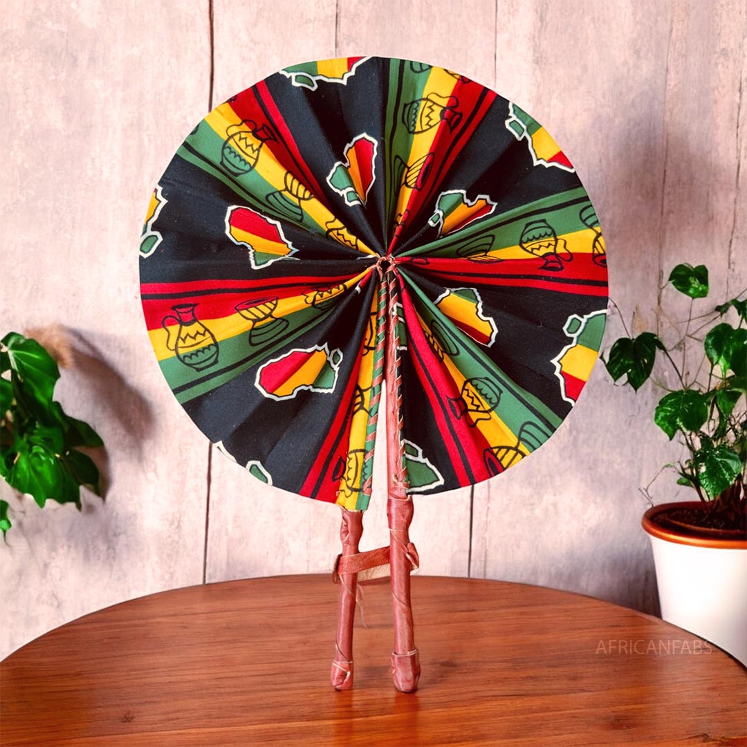 African Hand fan - Ankara print Hand fan - Akwasi - Black Pan Africa