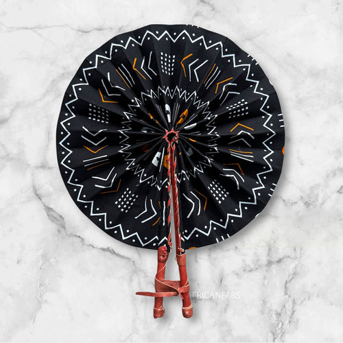African Hand fan - Ankara print Hand fan - Kwaku - Black