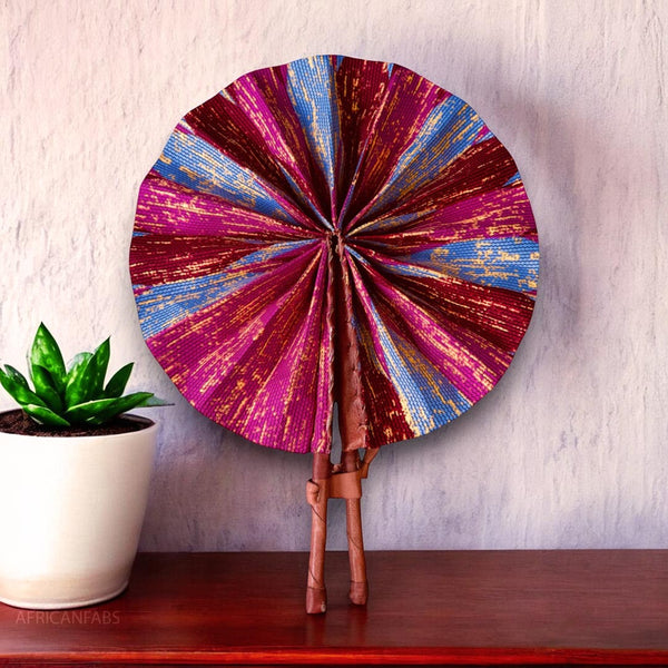 African Hand fan - Ankara print Hand fan - Kosi - Pink