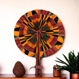 African Hand fan - Ankara print Hand fan - Kwaku - Orange kente