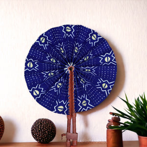 African Hand fan - Ankara print Hand fan - Kwame - Blue