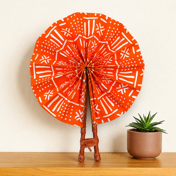Afrikanischer Handfächer - Ankara Druck Handfächer - Kwadwo - orange